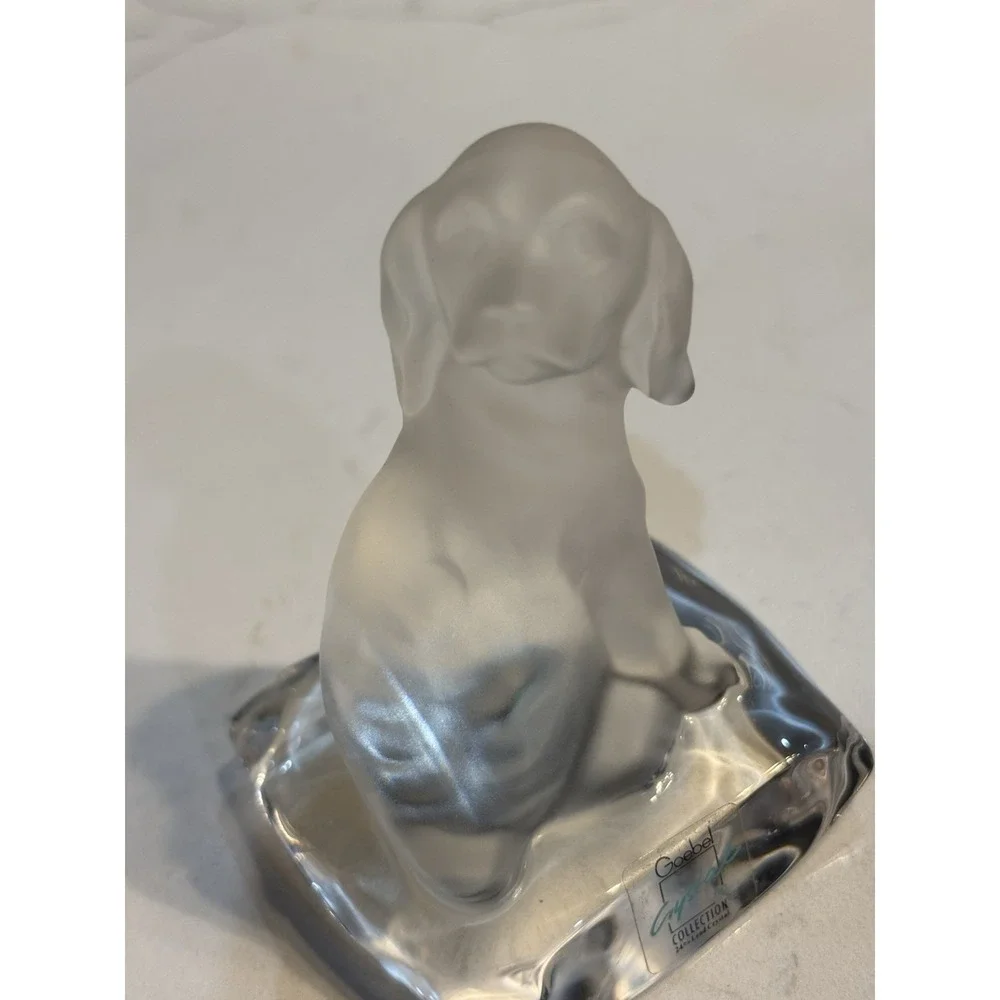 Vintage GOEBEL Frosted Satin Lead Crystal Dog Paperweight Figurine W. Germany 3